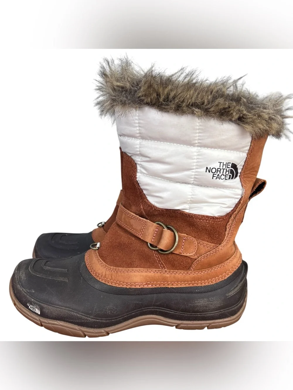 The North Face Shellista Suede/Quilted Winter Boots Faux Fur Trim Women’s Sz 8